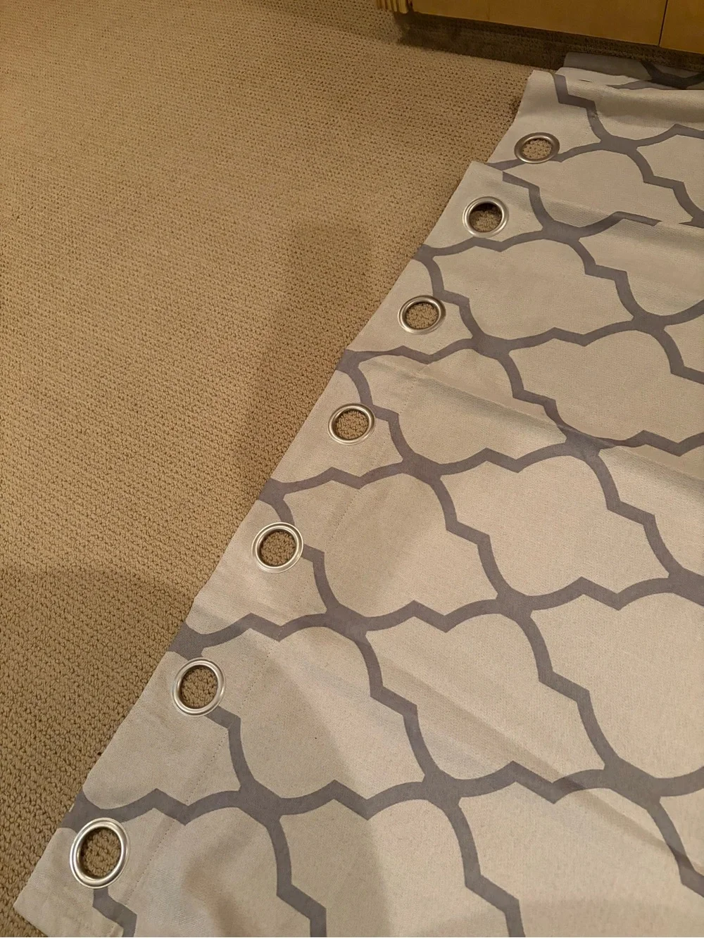 Beige and Gray Trellis Pattern Grommet Curtains Set of 2